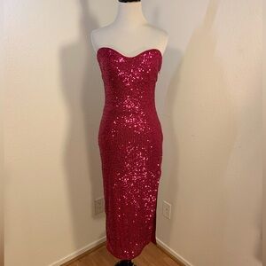 NWT Majorelle Fuchsia Sequin Strapless or Strapped Long Dress w/Slit - Sz Medium